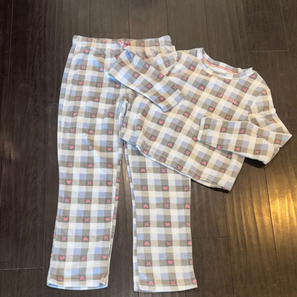 Hurley Pink and Blue Plaid Pajama Set Size Medium
